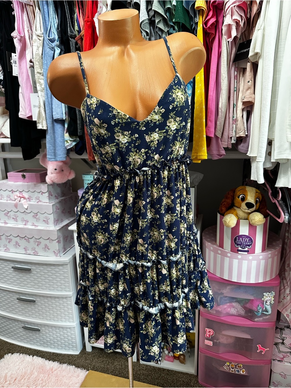 Justify Floral Rose Spaghetti Strap Ruffled Summer Dress M